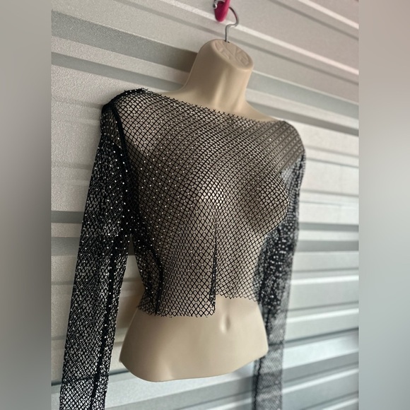 Mesh Black Sequin Long Sleeve Festival Top One Size - Picture 6 of 11